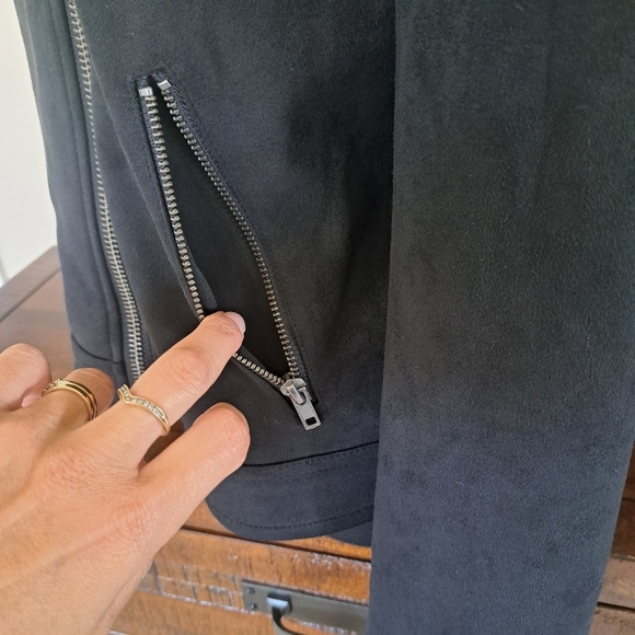 Philosophy Republic Clothing Black Moto Jacket Ladies Size Large Knit Faux Suede - Picture 7 of 12